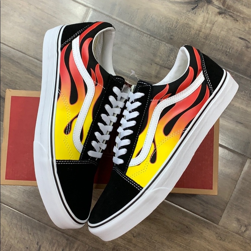 VANS men’s OLD SKOOL FLAME black/black true white - Picture 1 of 16